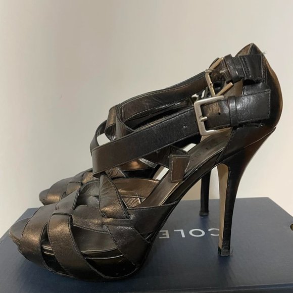 Guess by Marciano Black Leather Strappy Heels SIZE 6 - Picture 1 of 1